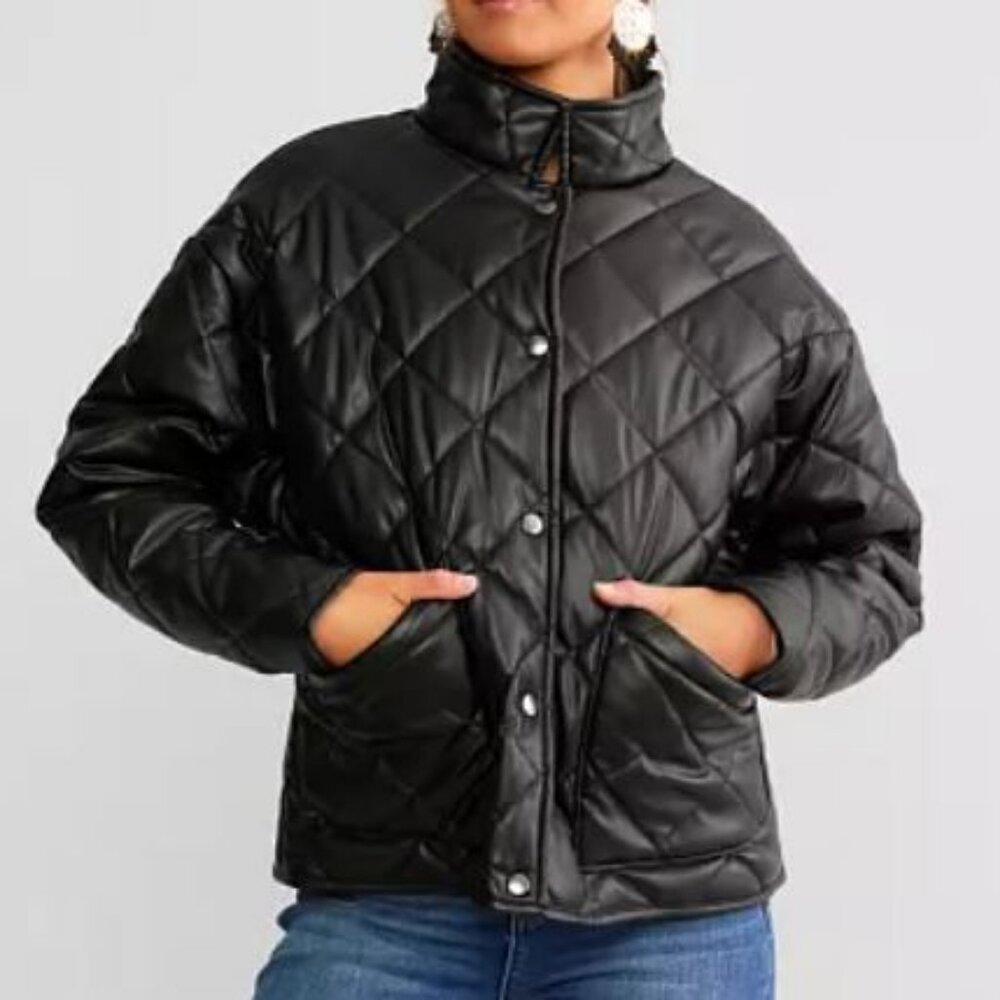 Z Supply Heritage Faux Leather Quilted Jacket Sz L